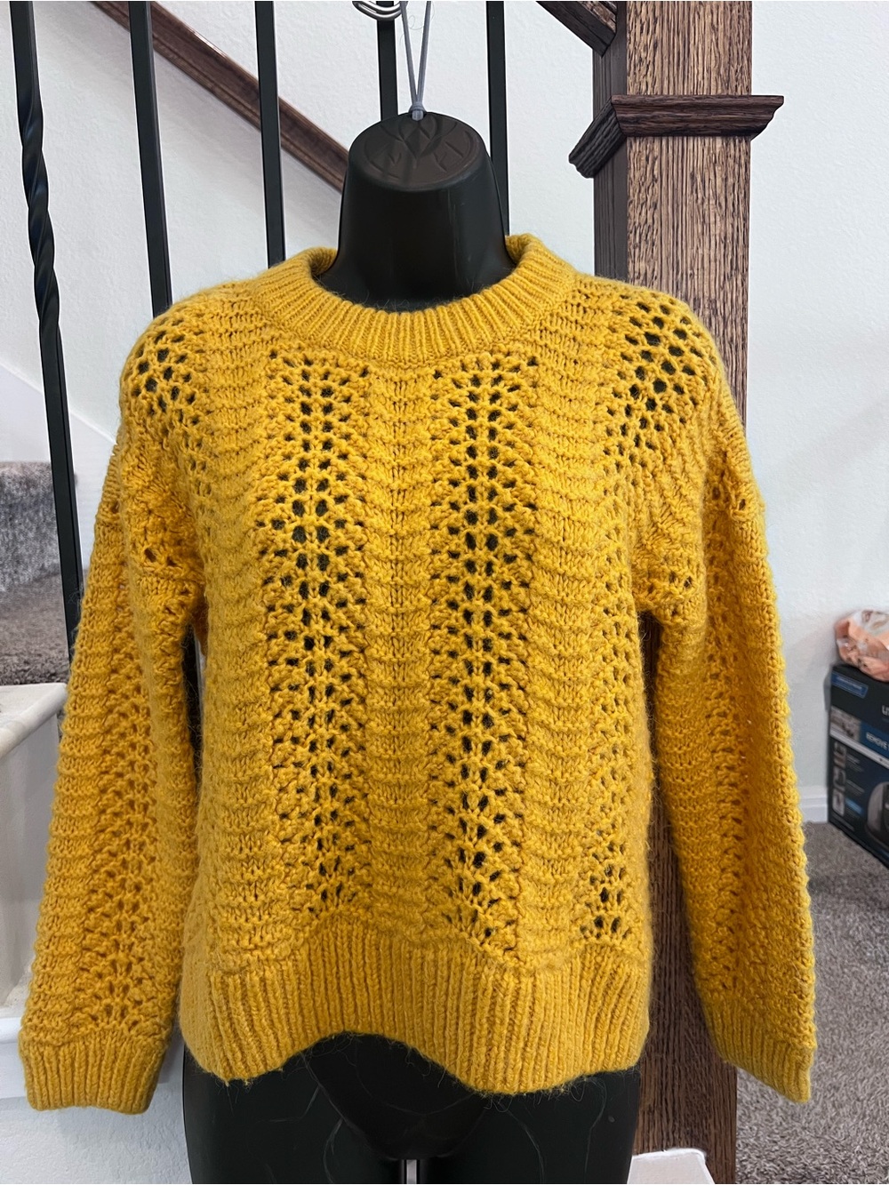 Madewell Honey Mustard Open-Knit Crewneck Sweater